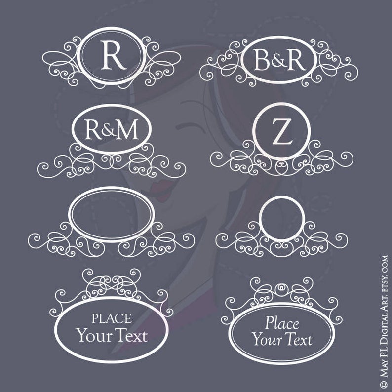 794x794 White Monogram Oval Frames Clipart Ornate Border Vector Png Etsy