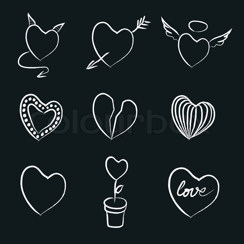 800x800 Hand Drawn Chalk Hearts Collection Stock Vector Colourbox