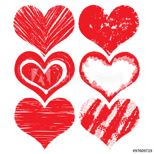 500x500 Heart Icons Set, Hand Drawn Icons In Red Color For Valentines
