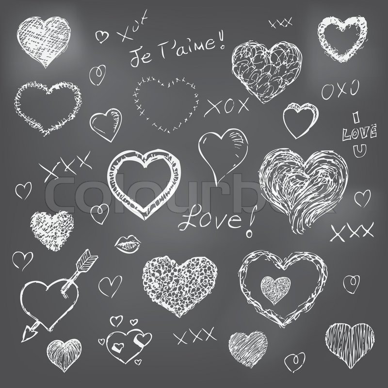 800x800 Set Of Hand Drawn Hearts On Chalkboard Stock Vector Colourbox