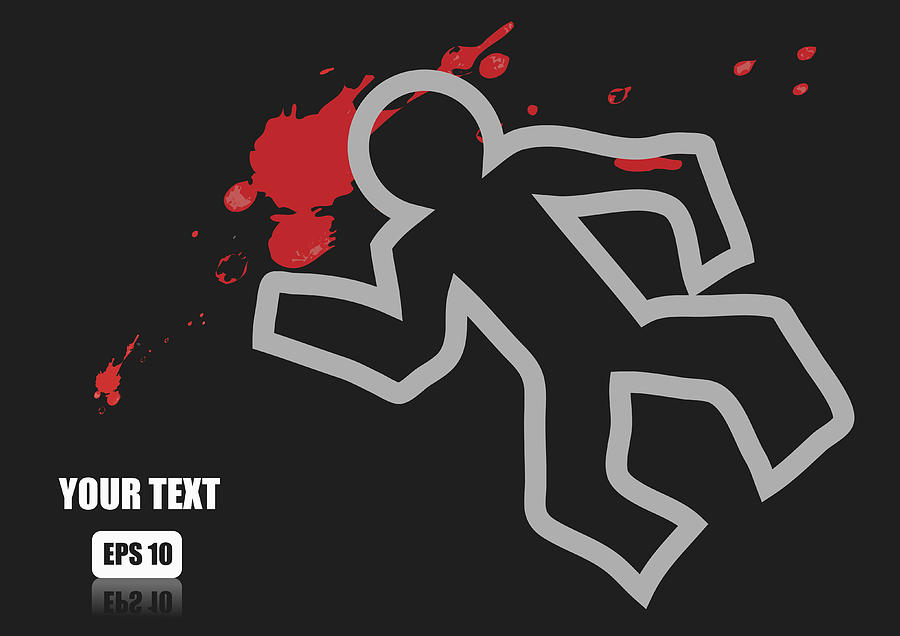 900x636 Vector Chalk Outline Of Dead Body And Blood On A Road