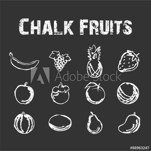Fruit In Chalk Vector Illustration 500x500 Fruit In Chalk Vector Illustration