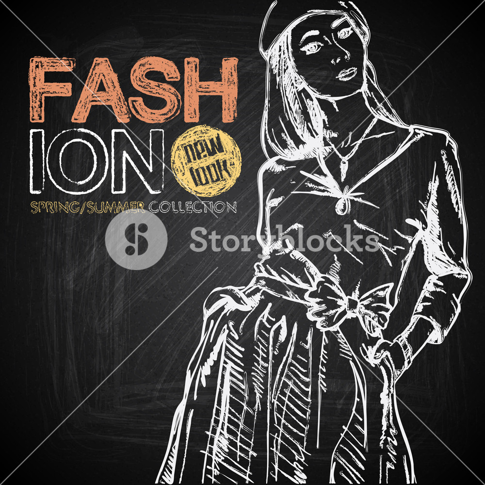 1000x1000 Outline Drawing Of The Pretty Girl On A Board Chalk Vector