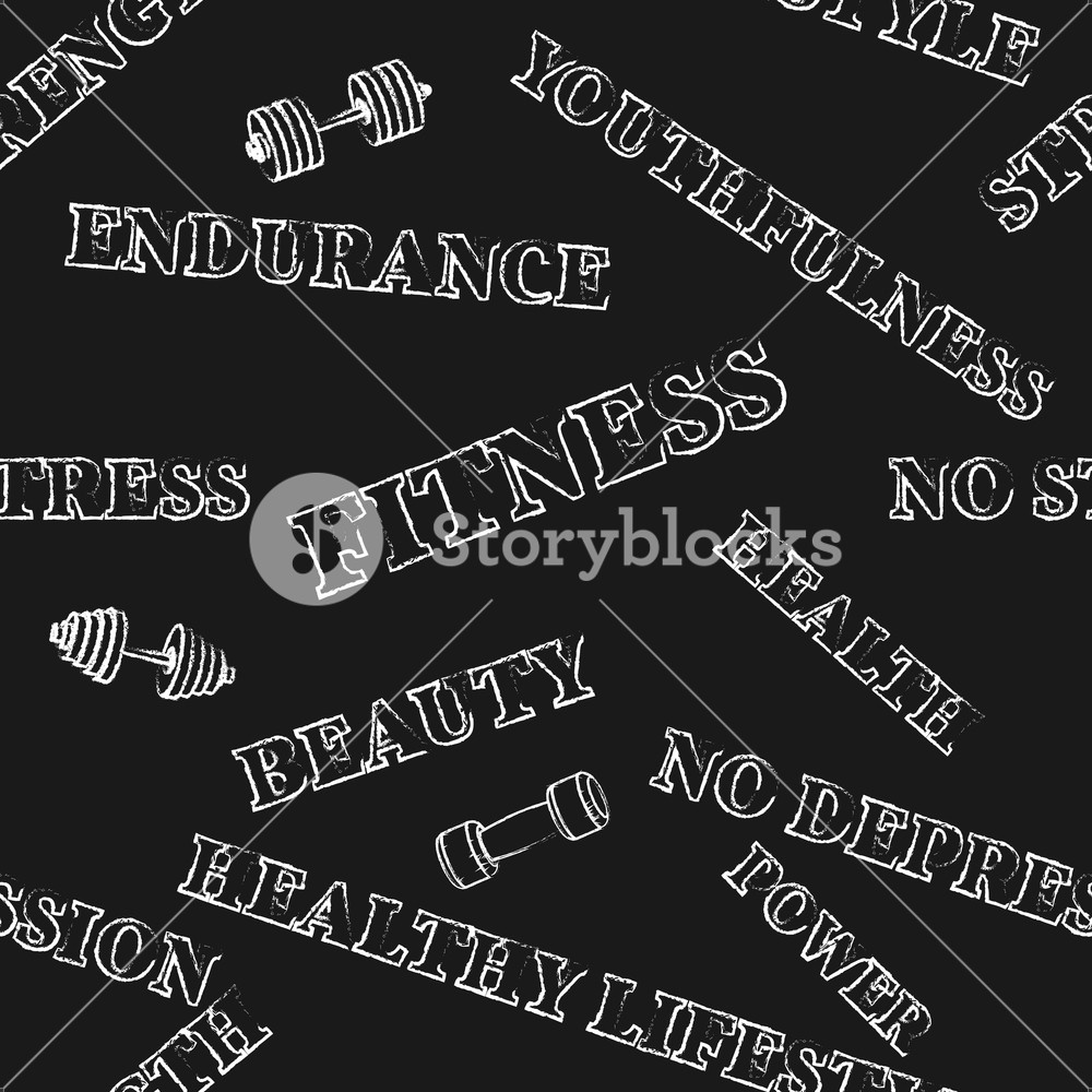 1000x1000 Seamless Background Motivation Fitness Drawn In Chalk, Vector