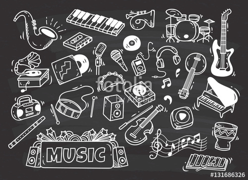 500x362 Set Of Music Instrument In Doodle Style On Chalkboard Background