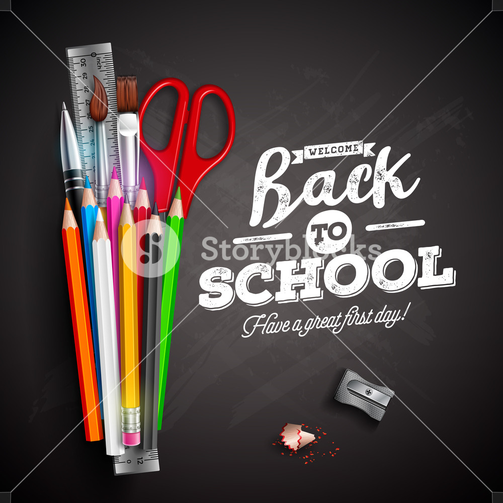 1000x1000 Back To School Design With Colorful Pencil, Pen And Typography