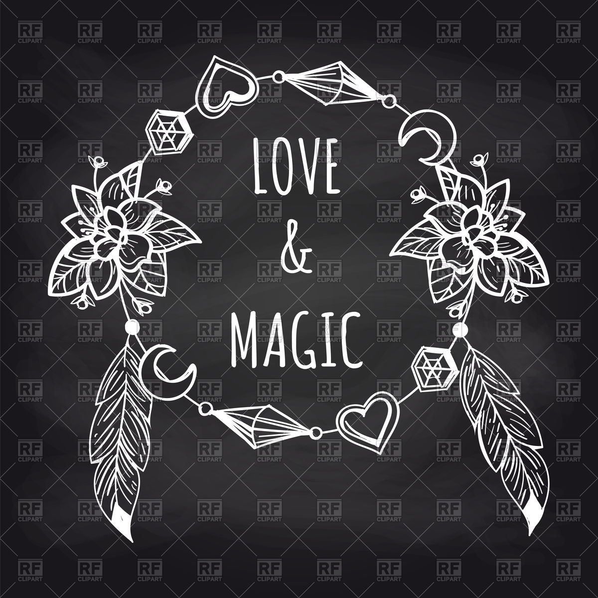 1200x1200 Boho Chalkboard Banner With Hand Drawn Wreath Vector Image