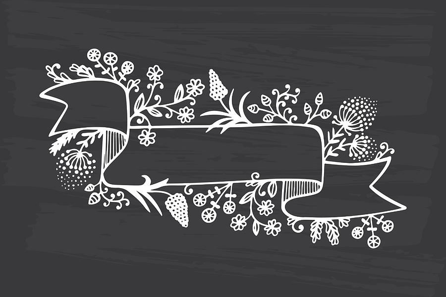900x600 Chalkboard Floral Ribbon Hand Drawn Doodle Vintage Chalk Banner