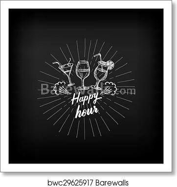 362x382 Happy Hour Party Invitation Cocktail Chalkboard Banner, Art Print