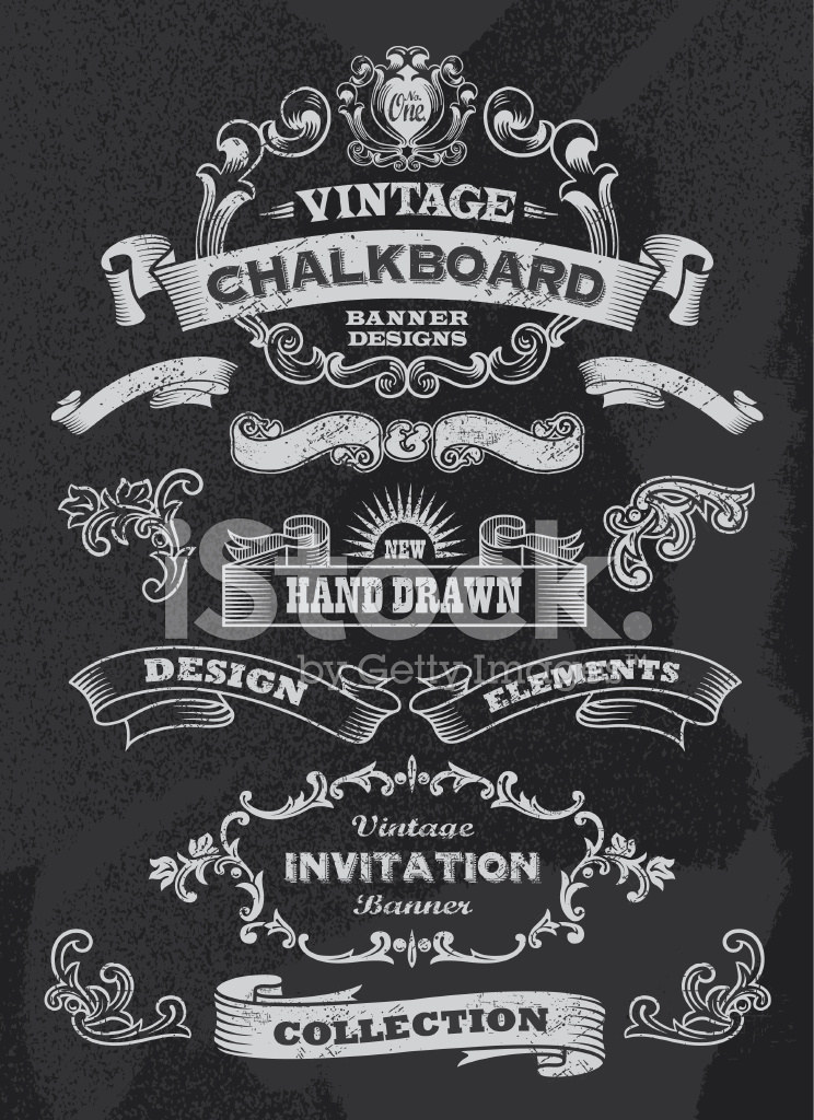 744x1024 Vector Of Vintage Chalkboard Banners And Ribbons Stock Vector