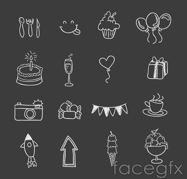 600x575 Hand Painted Birthday Elements Vector Icons Birthday Doodle