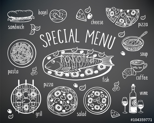 500x400 Set Of Elements For Restaurant, Cafe Menu Hand Drawing With Chalk