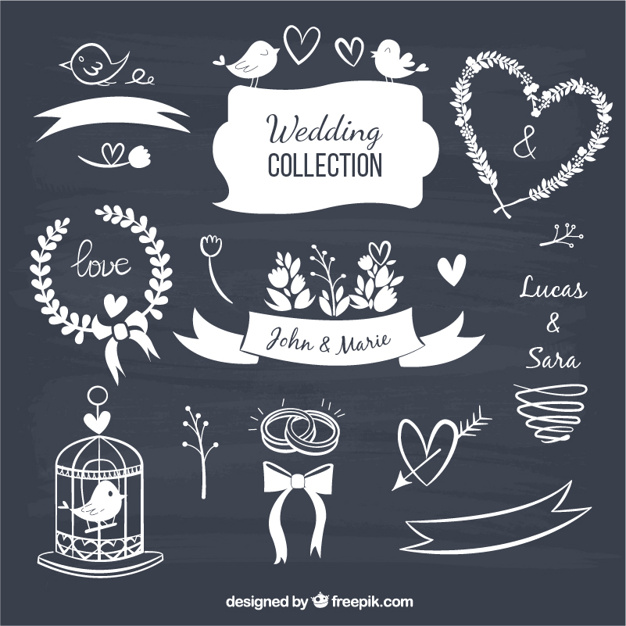 626x626 Wedding Decorative Elements In Blackboard Style Vector Free Download