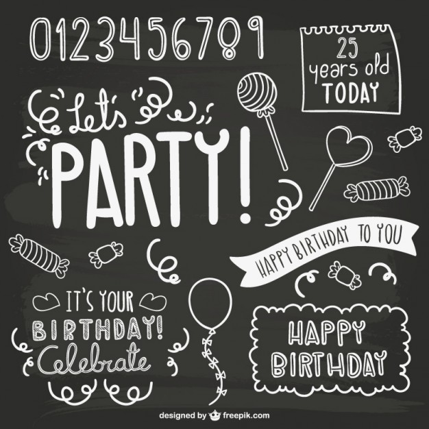 626x626 Birthday Party Elements With Blackboard Texture Free Vector