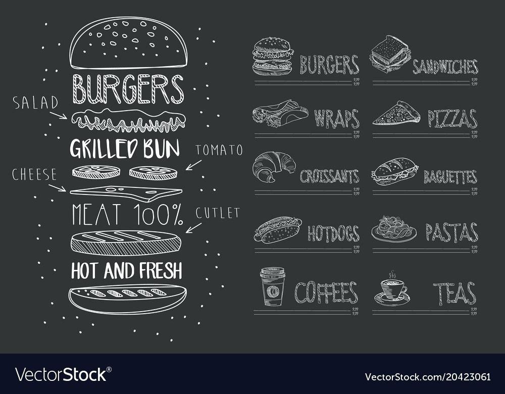 1000x780 Chalkboard Menu Template Download Cafe On Black Burger With Vector