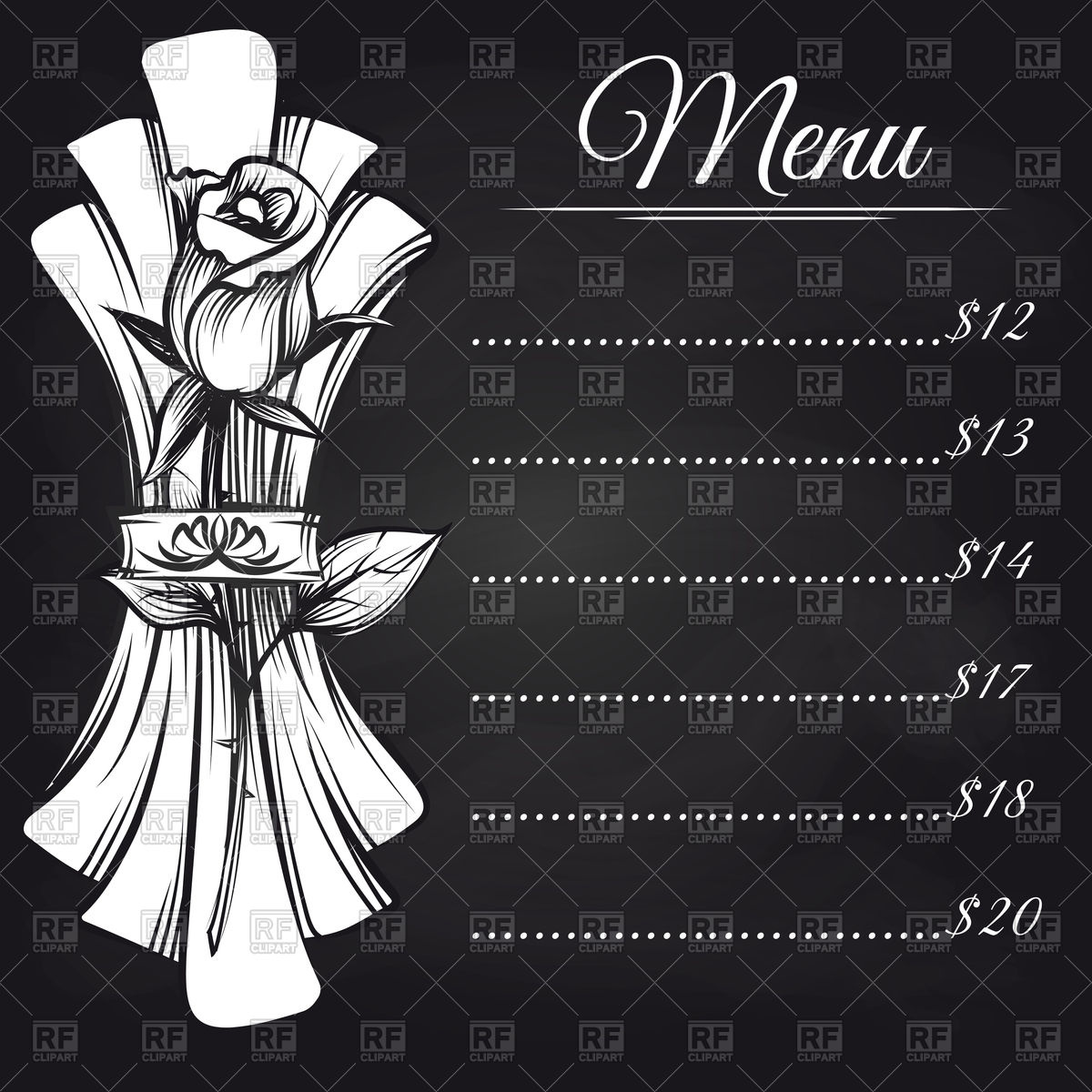 1200x1200 Chalkboard Menu Design With Hand Drawn Napkin And Rose Vector
