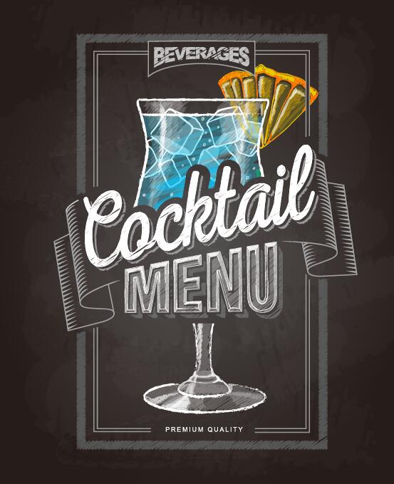 553x679 Cocktail Menu Cover With Chalkboard And Chalk Drawing Vector