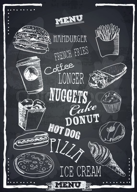 572x800 Fast Foods Menu On Chalkboard Vector Stock Vector Colourbox