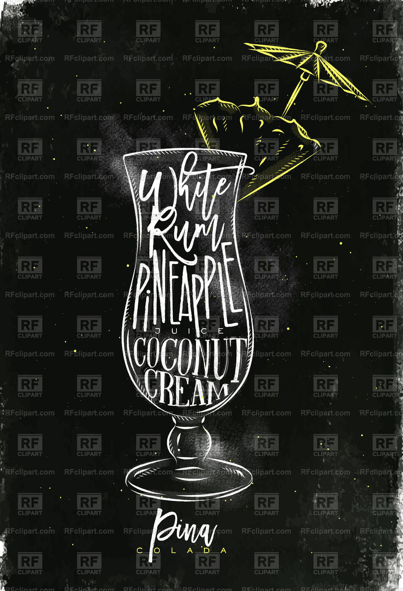 818x1200 Pina Colada Cocktail Lettering On Chalkboard Vector Image Of Food