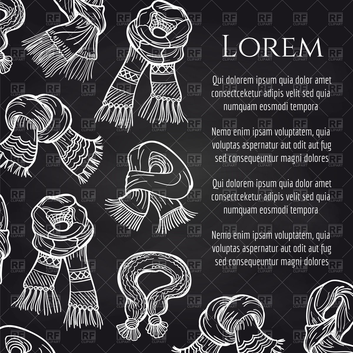 1200x1200 Warm Winter Scarves On Back Chalkboard Vector Image