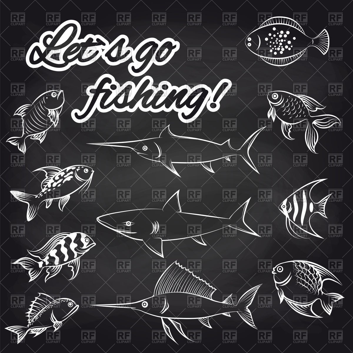 1200x1200 White Hand Drawn Fish On Chalkboard Vector Image Of Plants