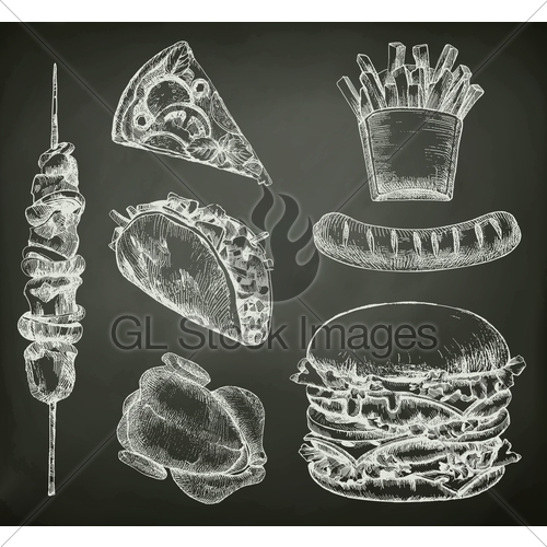 500x500 Fast Food, Sketches On The Chalkboard Vector Set Gl Stock Images
