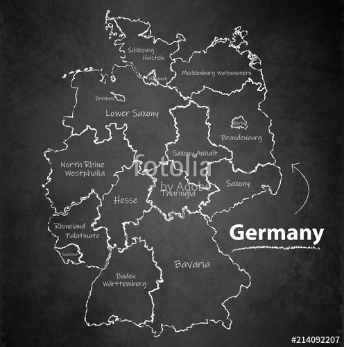 496x500 Germany Map Separate Region Individual Names Blackboard Chalkboard