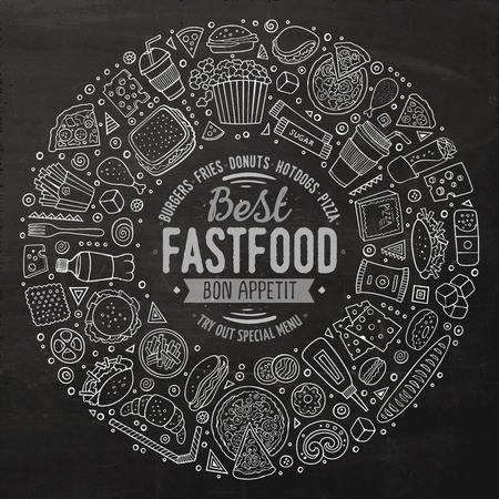 450x450 Line Art Chalkboard Vector Hand Drawn Set Of Fast Food Cartoon