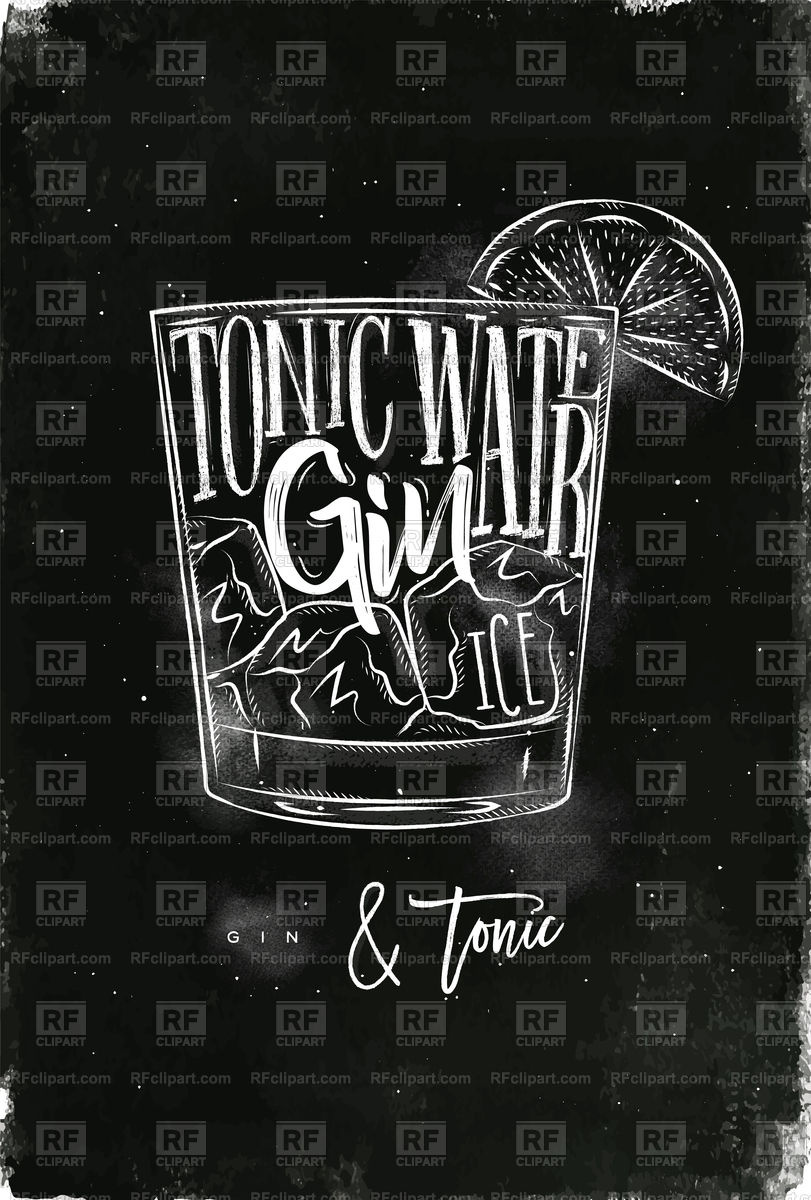 811x1200 Gin Tonic Cocktail Lettering On Chalkboard Vector Image Of Food