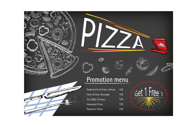 600x416 Hand Drawn Pizza Menu With Chalkboard Vector Free Download