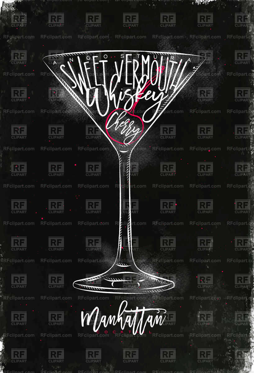 818x1200 Manhattan Cocktail Drawn On Chalkboard Vector Image Of Food
