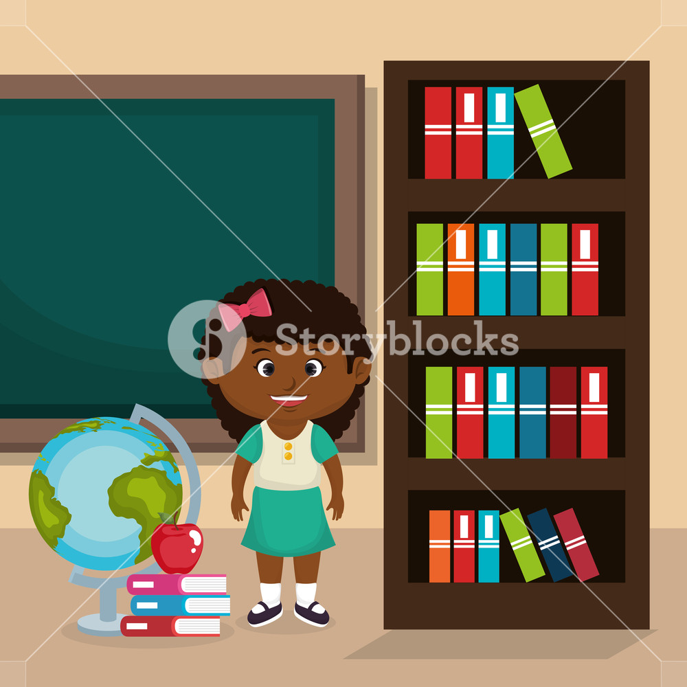 1000x1000 Little Afro Schoolgirl With Chalkboard Vector Illustration Design