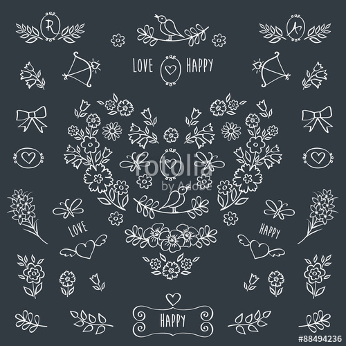 The Set Of Hand Drawn Floral Elements For Valentine's Day 500x500 The Set Of Hand Drawn Floral Elements For Valentine's Day