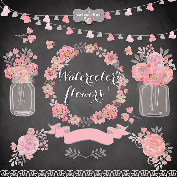 Vector Watercolor Flower Wreath Clipart Wedding 570x570 Vector Watercolor Flower Wreath Clipart Wedding