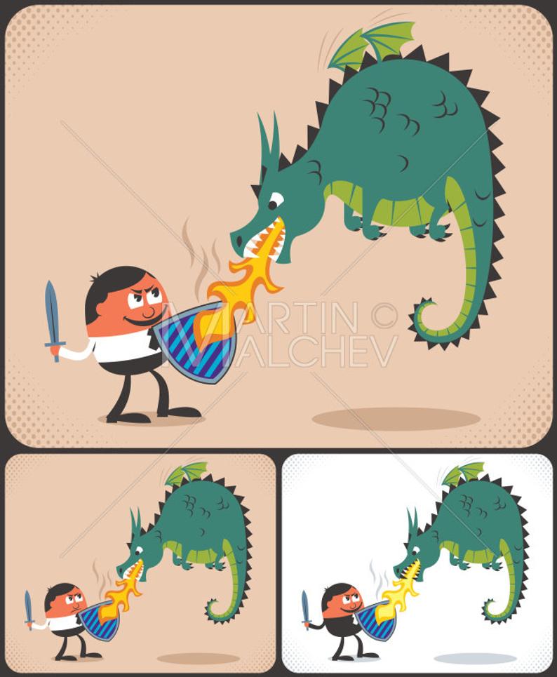 794x965 Challenge Vector Cartoon Illustration Facing Dragon Etsy