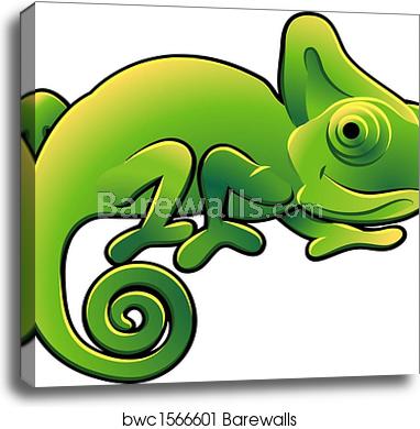 382x390 Cute Chameleon Vector Illustration, Canvas Print Barewalls