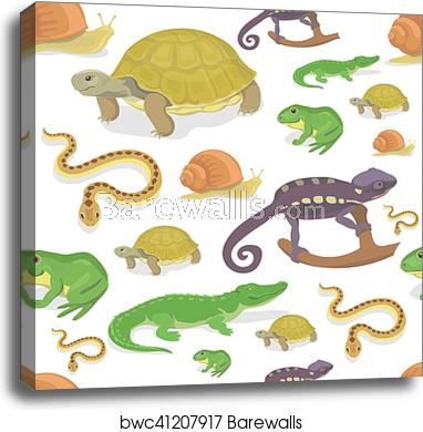 382x390 Reptile And Amphibian Seamless Pattern On White Background