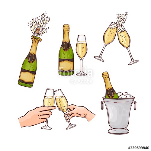 500x500 Vector Champagne Bottle Splashing With Popping Cork, Hands