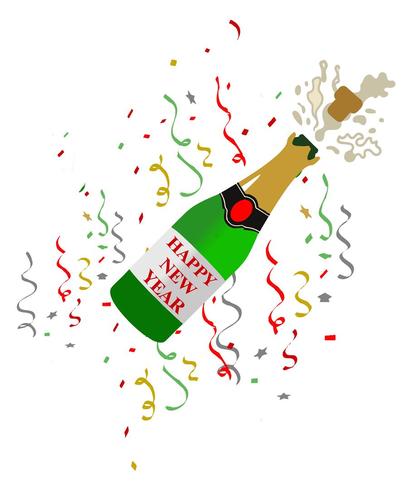 412x490 Realistic Champagne Explosion Black Glass Bottle With Gold Label