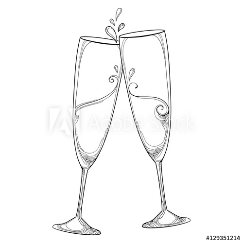 Vector Illustration With Two Contour Champagne Glasses Or Flute 500x500 Vector Illustration With Two Contour Champagne Glasses Or Flute