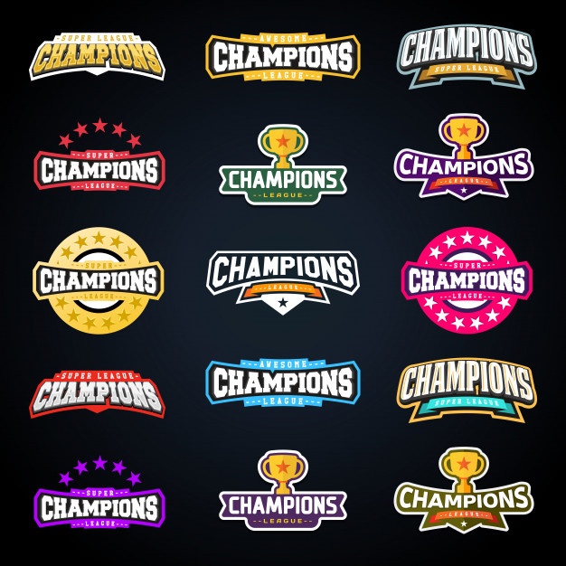 626x626 Sport Champion Or Champions League Emblem Typography Set Vector