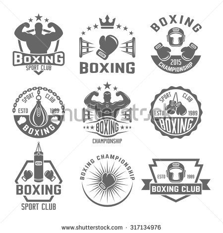450x470 Boxing Club Set Of Vector Monochrome Labels, Badges, Emblems