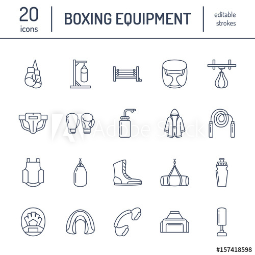 500x500 Boxing Vector Line Icons Punchbag, Boxer Gloves, Ring, Heavy Bags