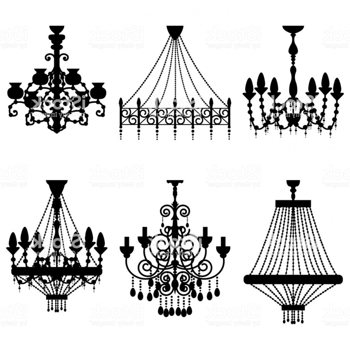 1228x1228 Crystal Chandelier Silhouettes Set Vector Vintage Classic Luster