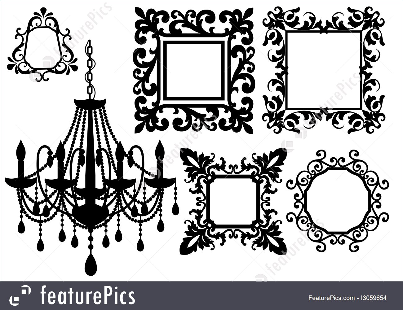 1300x1001 Frames And Chandelier, Vector Stock Illustration
