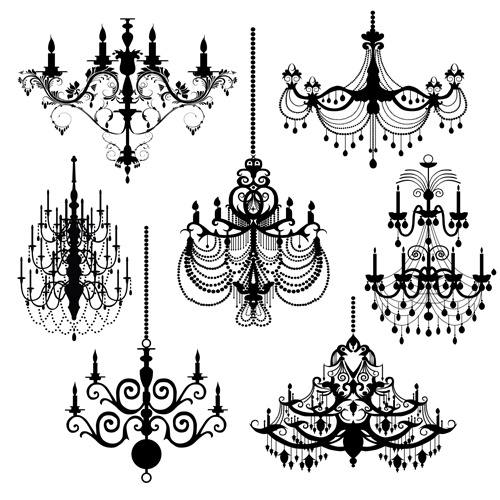 500x500 Ornate Chandelier Vector Silhouette Set Free Download