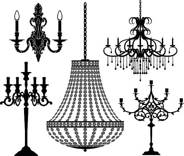 612x520 Set Of Candlesticks And Chandeliers Vector Illustration Vector