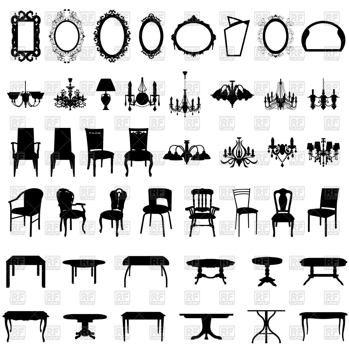 1200x1200 Set Of Different Furniture Silhouettes
