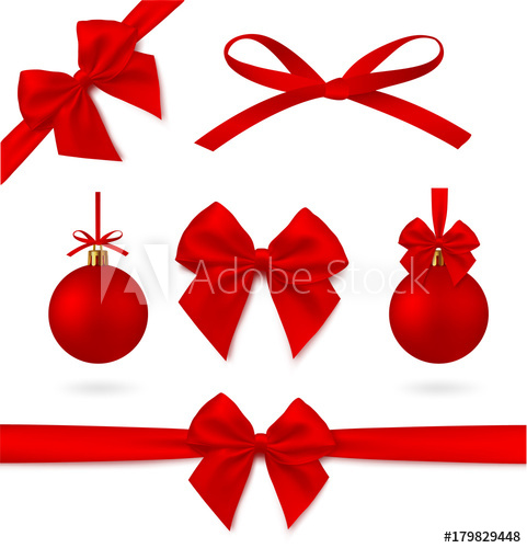 481x500 Perfect Red Realistic Set Of Decorations Christmas Ball, Ribbon