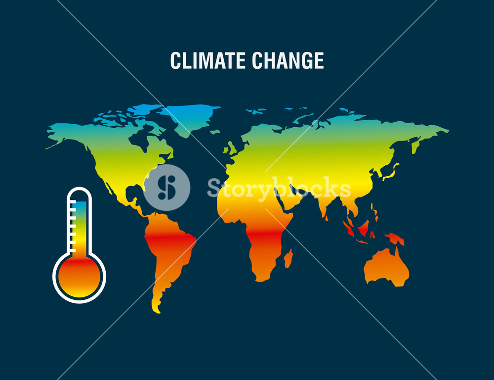 1000x768 Climate Change Map Earth Thermometer Color Degraded Vector